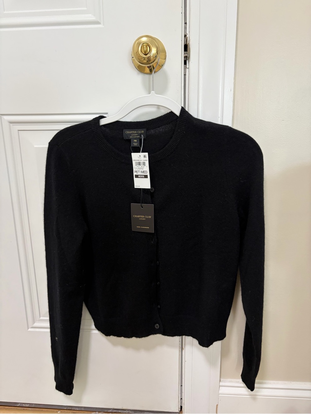 Charter Club Cashmere Black Button-Front Crewneck Cardigan - NWT